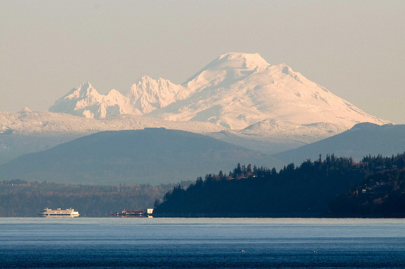 Mt. Baker with Mukilteo Ferry